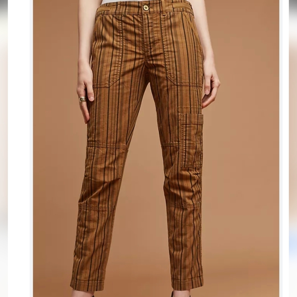 Anthrpologie Hei Hei Striped Brown Straight Leg Carpenter Pants